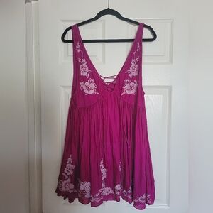 Free People Magenta Embroidered Mini Dress